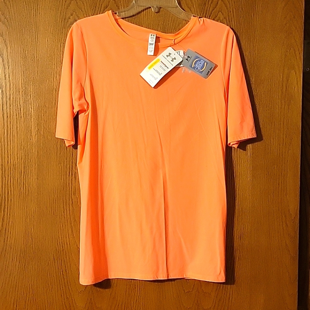 NWTV Neon orange Under Armor Heat Gear 30SPF shirt-Large